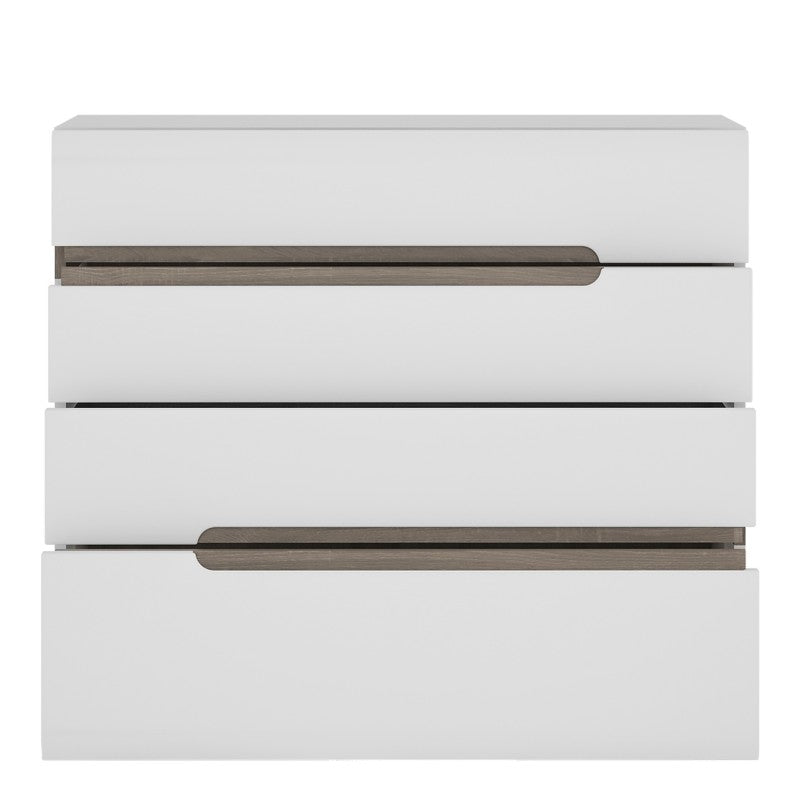 Chelsea Bedroom 4 drawer chest in white with an Truffle Oak Trim