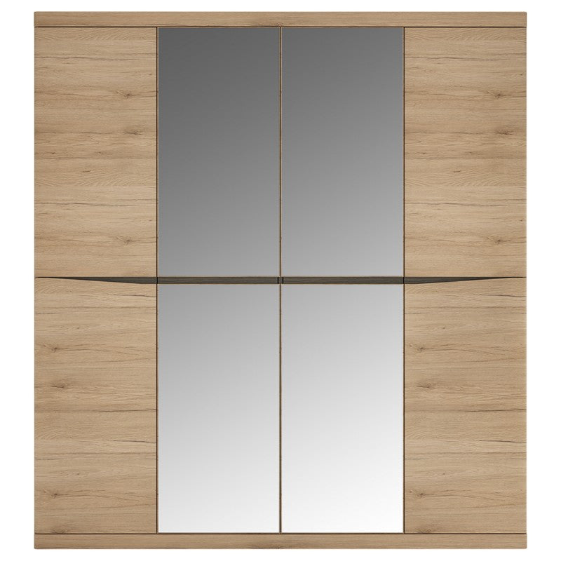 Kensington 4 Door Wardrobe with 2 Mirror doors in Oak