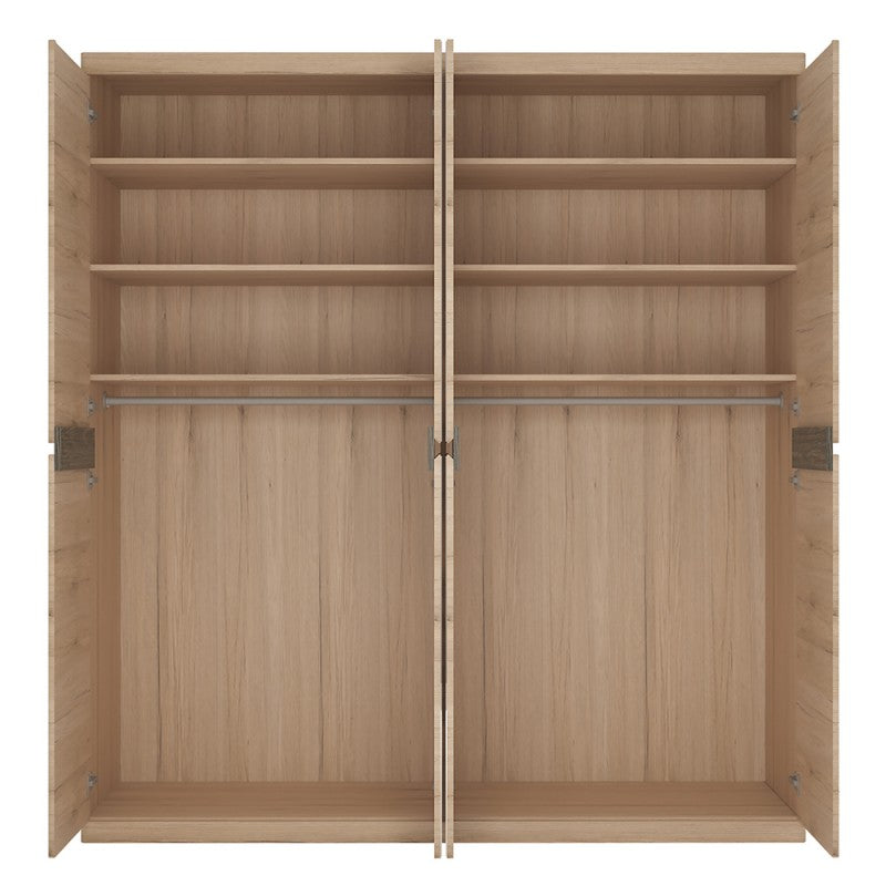 Kensington 4 Door Wardrobe with 2 Mirror doors in Oak