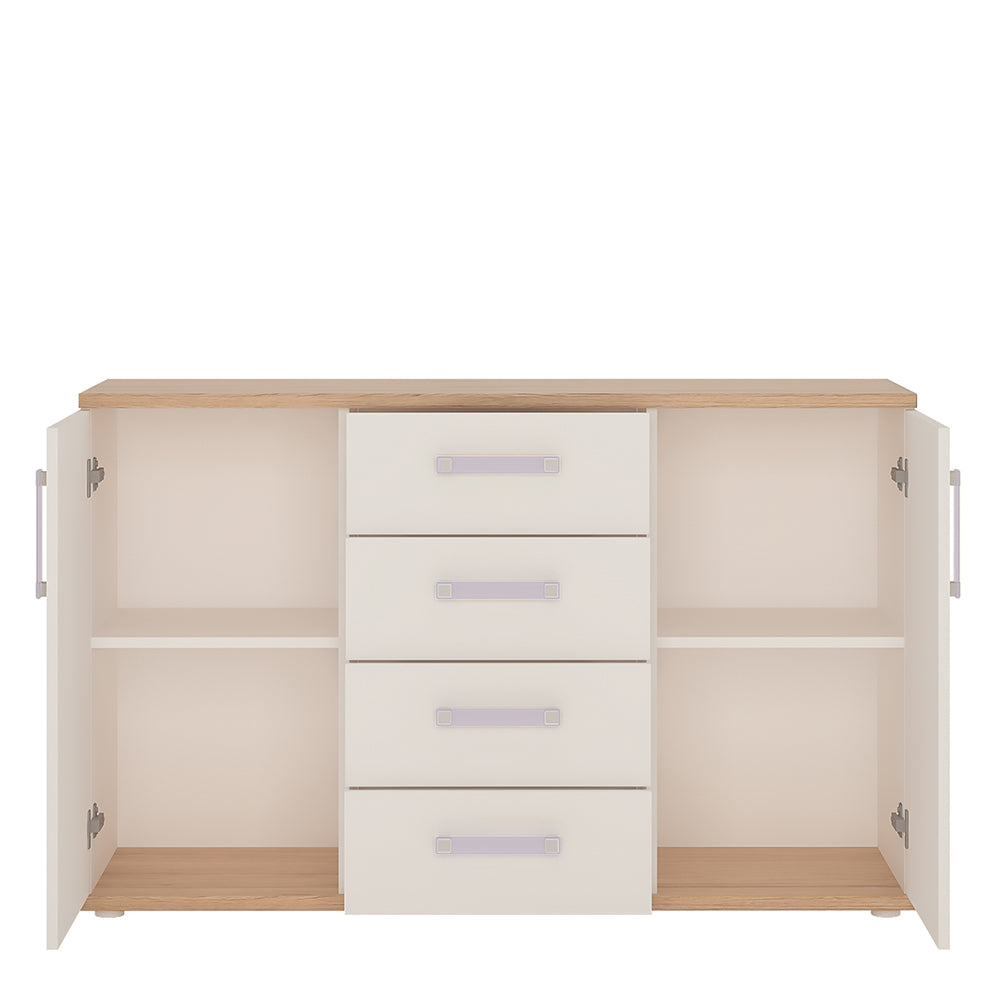4KIDS 2 door 4 drawer sideboard in light oak and white high gloss with lilac handles