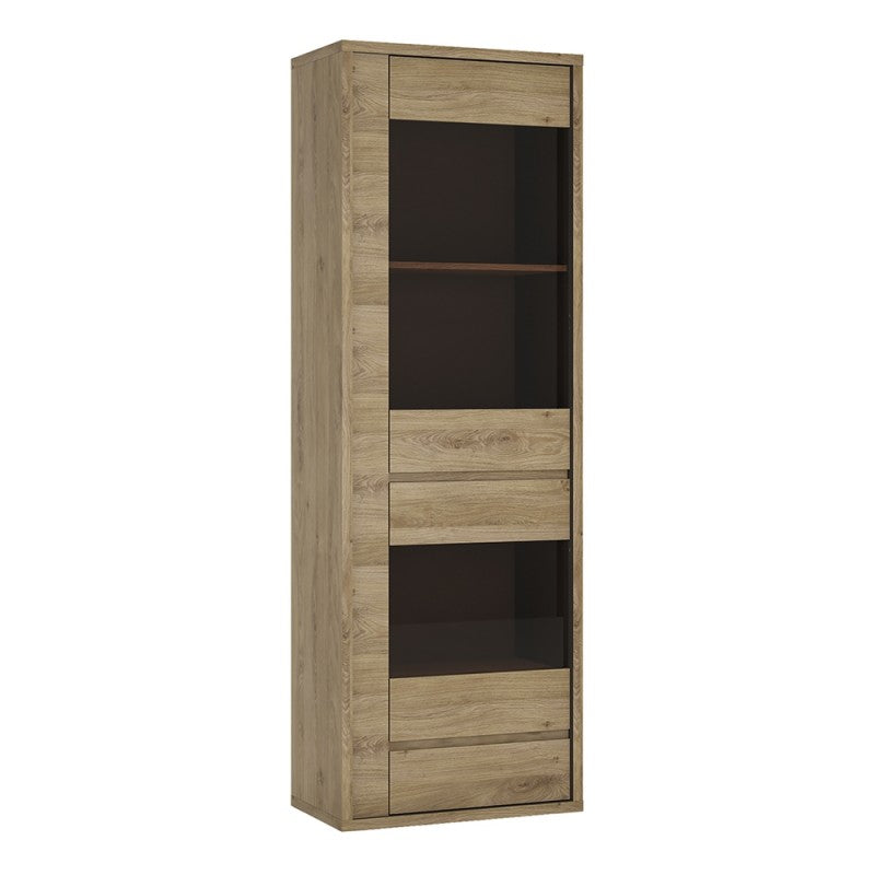 Shetland 1 Door 1 Drawer Narrow Glazed display cabinet in Shetland Oak