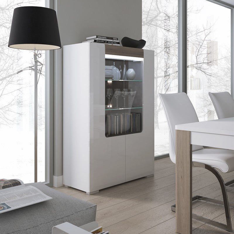 Toronto Low glazed 2 door display cabinet with internal shelves (inc. Plexi Lighting)