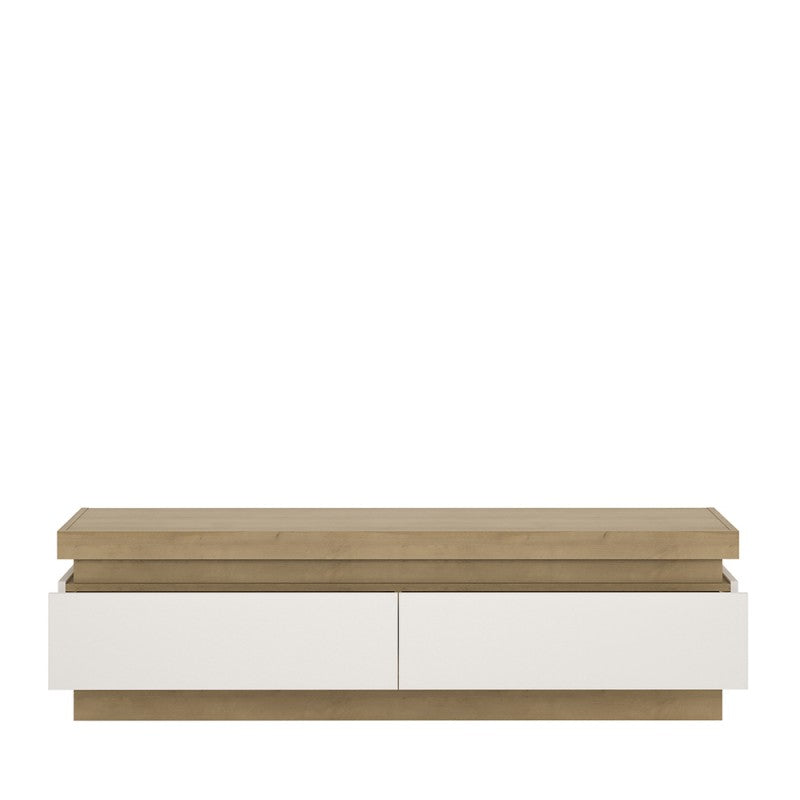 Lyon 2 drawer TV cabinet (including LED lighting) in Riviera Oak/White High Gloss