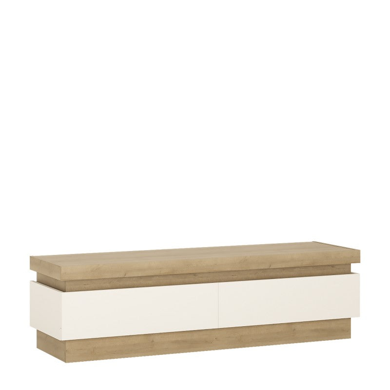 Lyon 2 drawer TV cabinet (including LED lighting) in Riviera Oak/White High Gloss