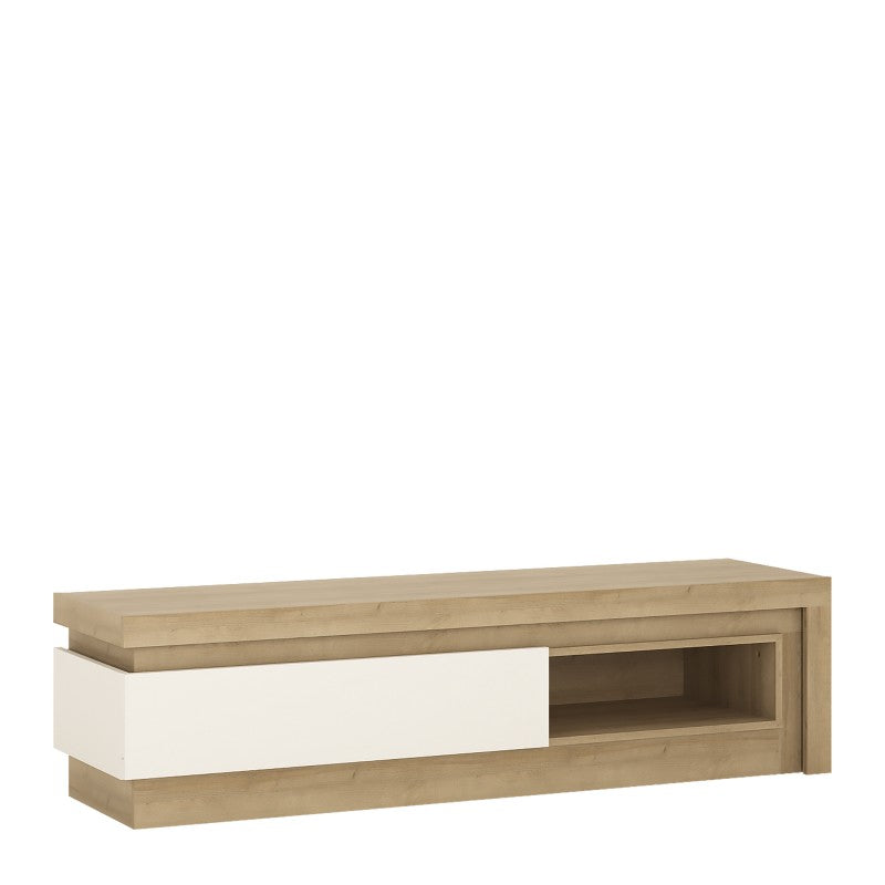 Lyon 1 drawer TV cabinet with open shelf (including LED lighting) in Riviera Oak/White High Gloss