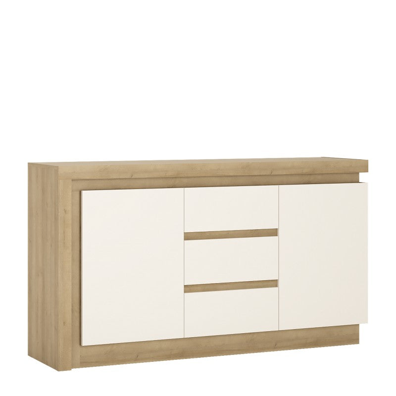 Lyon 2 door 3 drawer sideboard (including LED lighting) in Riviera Oak/White High Gloss