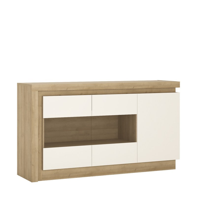 Lyon 3 door glazed sideboard (including LED lighting) in Riviera Oak/White High Gloss