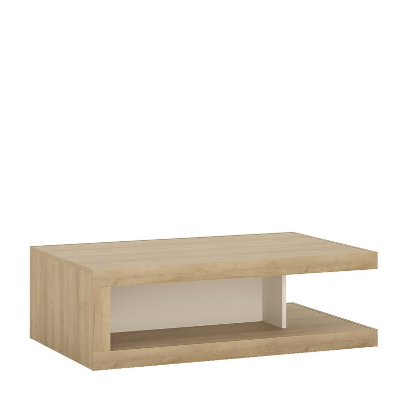 Lyon Designer coffee table on wheels in Riviera Oak/White High Gloss