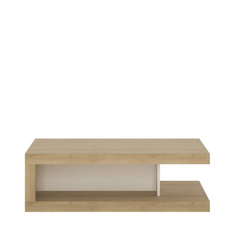 Lyon Designer coffee table on wheels in Riviera Oak/White High Gloss