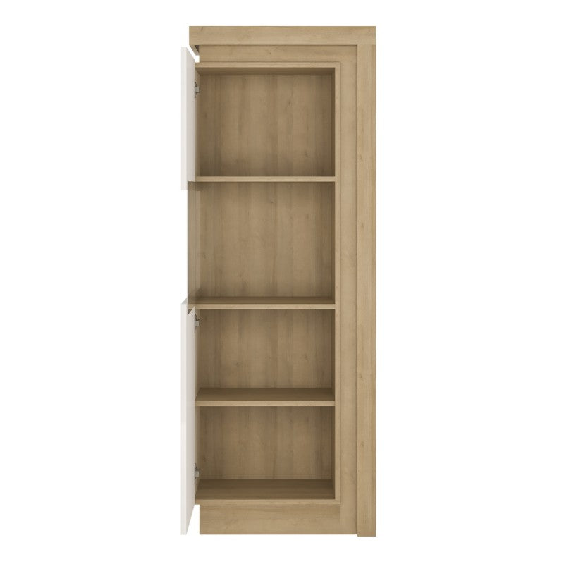 Lyon Narrow display cabinet (LHD) 164.1cm high (including LED lighting) in Riviera Oak/White High Gloss