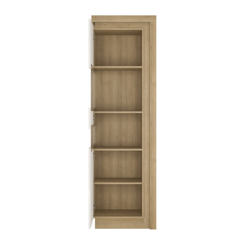 Lyon Tall narrow display cabinet (LHD) (including LED lighting) in Riviera Oak/White High Gloss