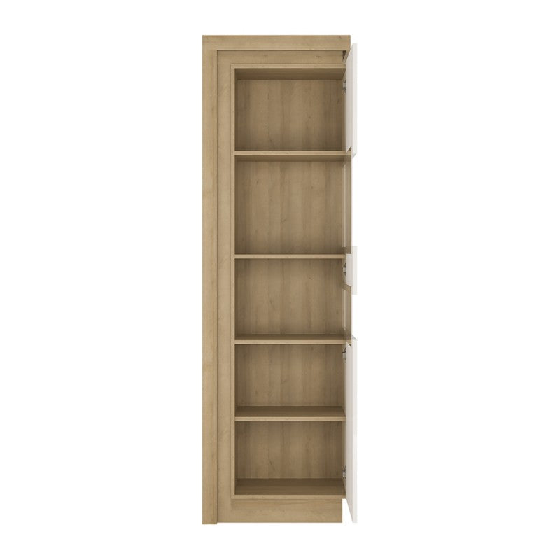 Lyon Tall narrow display cabinet (RHD) (including LED lighting) in Riviera Oak/White High Gloss