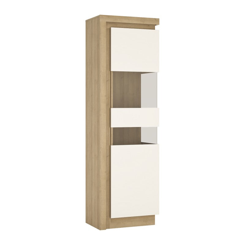 Lyon Tall narrow display cabinet (RHD) (including LED lighting) in Riviera Oak/White High Gloss