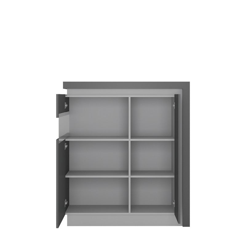 Lyon 2 door designer cabinet (LH) (including LED lighting) in Platinum/Light Grey Gloss