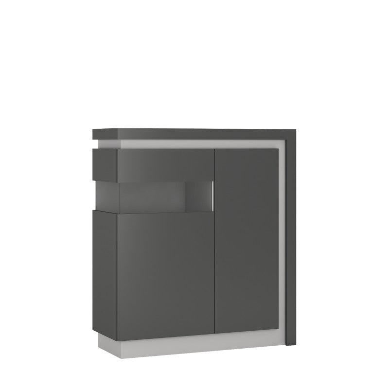 Lyon 2 door designer cabinet (LH) (including LED lighting) in Platinum/Light Grey Gloss