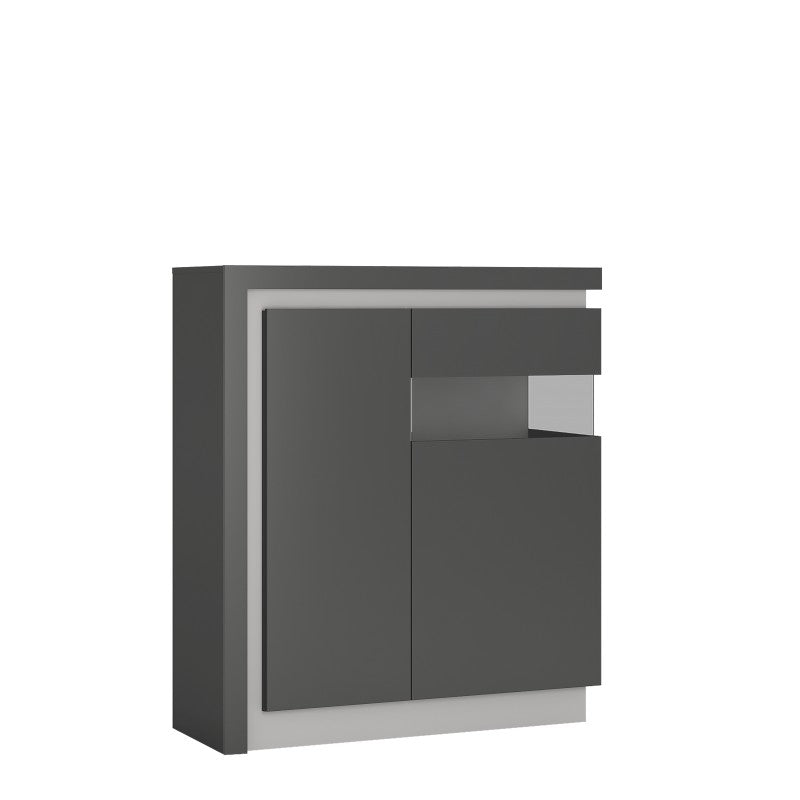 Lyon 2 door designer cabinet (RH) (including LED lighting) in Platinum/Light Grey Gloss