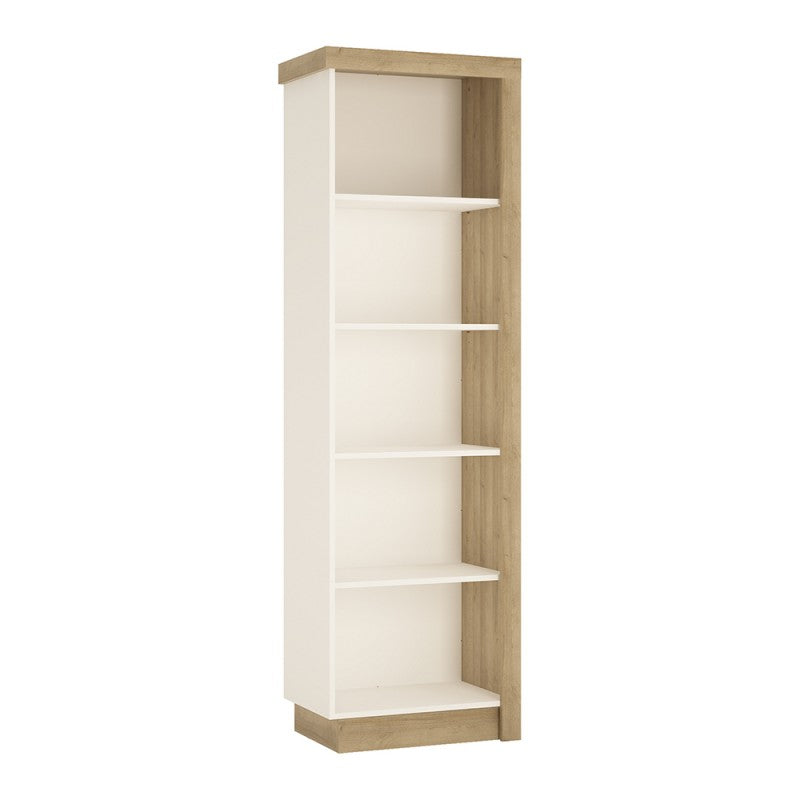 Lyon Bookcase (LH) in Riviera Oak/White high gloss