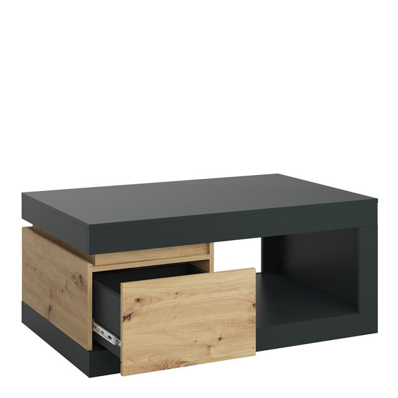Luci 1 drawer coffee table in Platinum and Oak