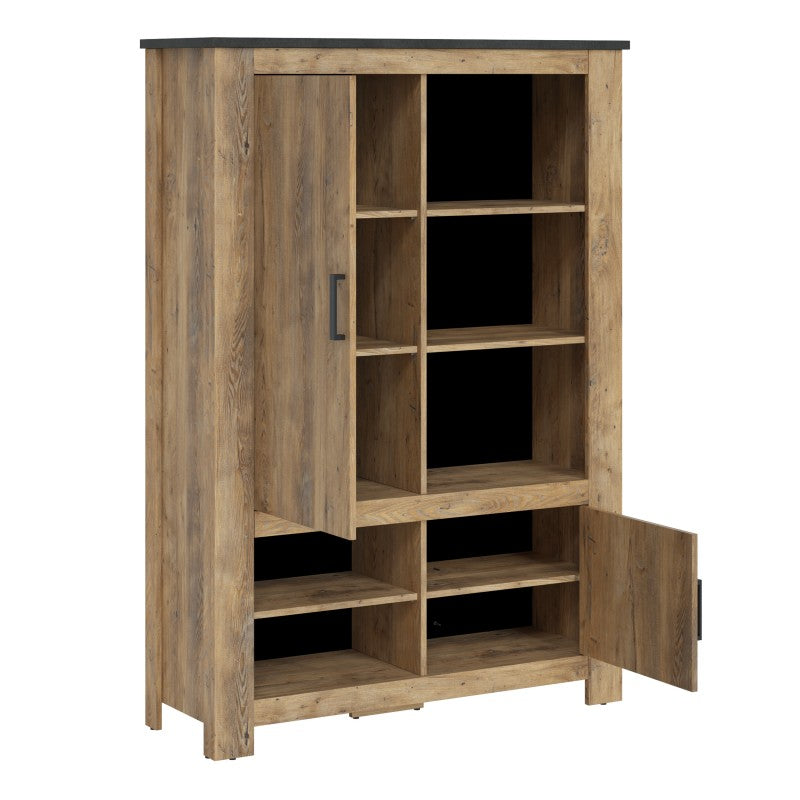 Rapallo 2 door 5 shelves cabinet in Chestnut/Dark Matera