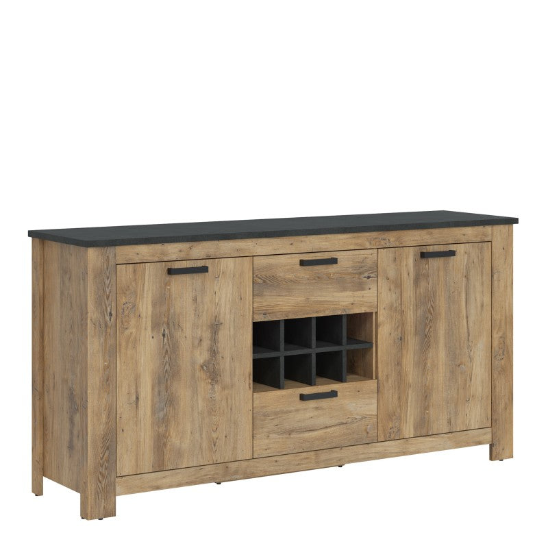 Rapallo 2 door 2 drawer sideboard with wine rack in  Chestnut/Dark Matera