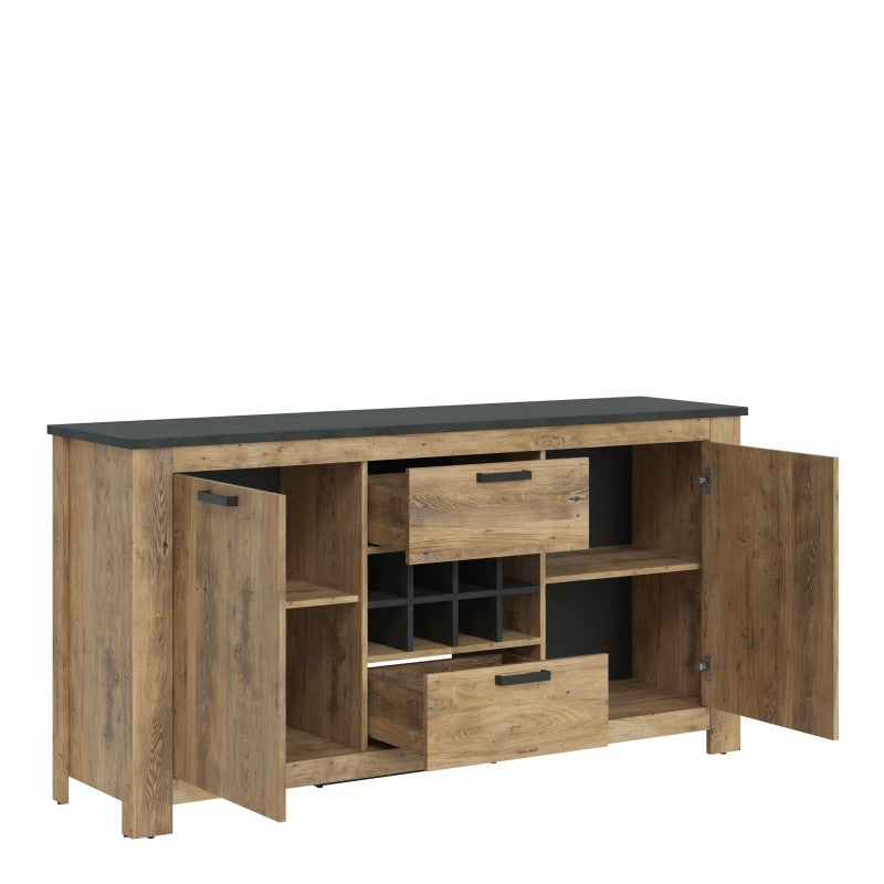 Rapallo 2 door 2 drawer sideboard with wine rack in  Chestnut/Dark Matera