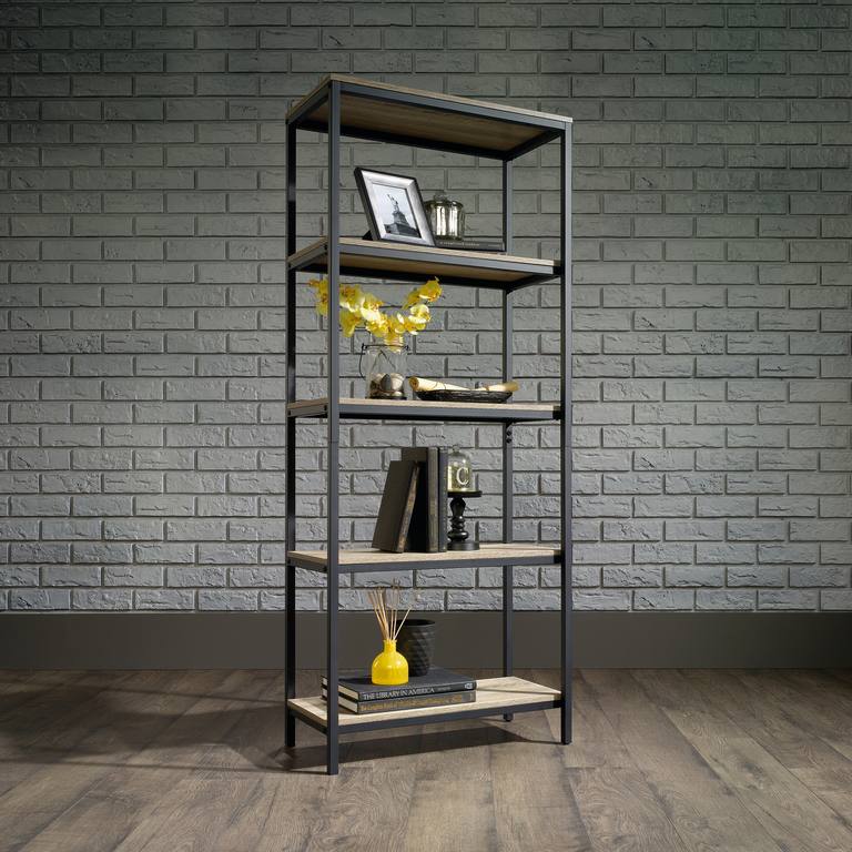 Industrial Style 4 Shelf Bookcase (Charter Oak Finish)