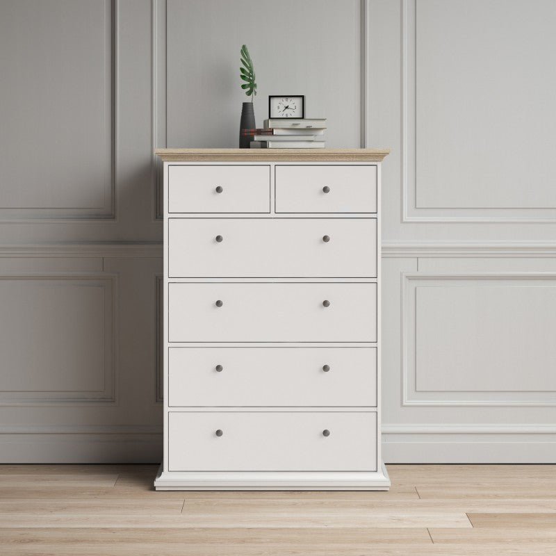 Paris Chest of 6 Drawers in White and Oak