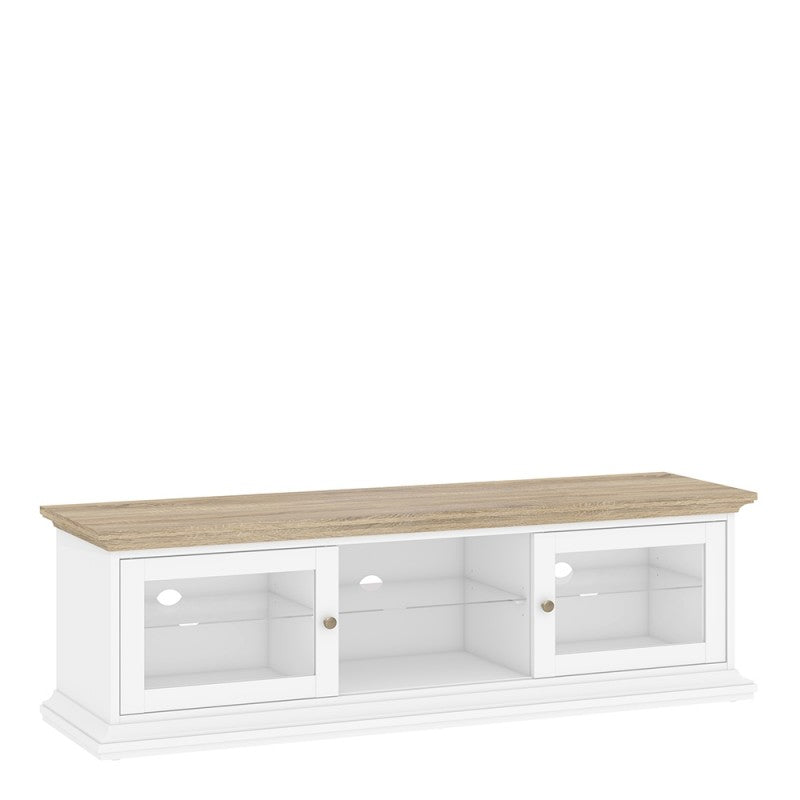 Paris TV Unit - Wide - 2 Doors 1 Shelf in White and Oak