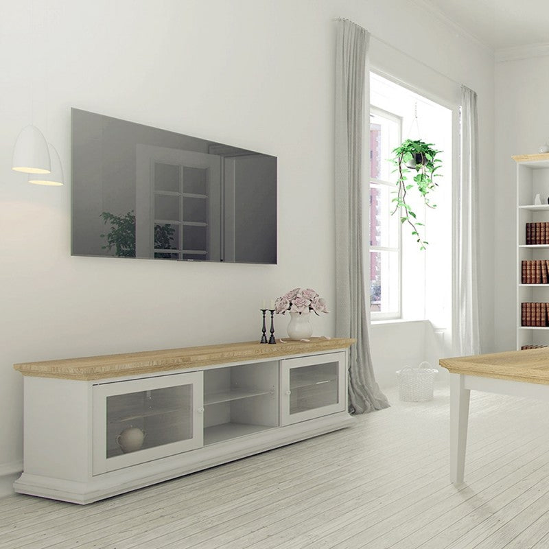 Paris TV Unit - Wide - 2 Doors 1 Shelf in White and Oak