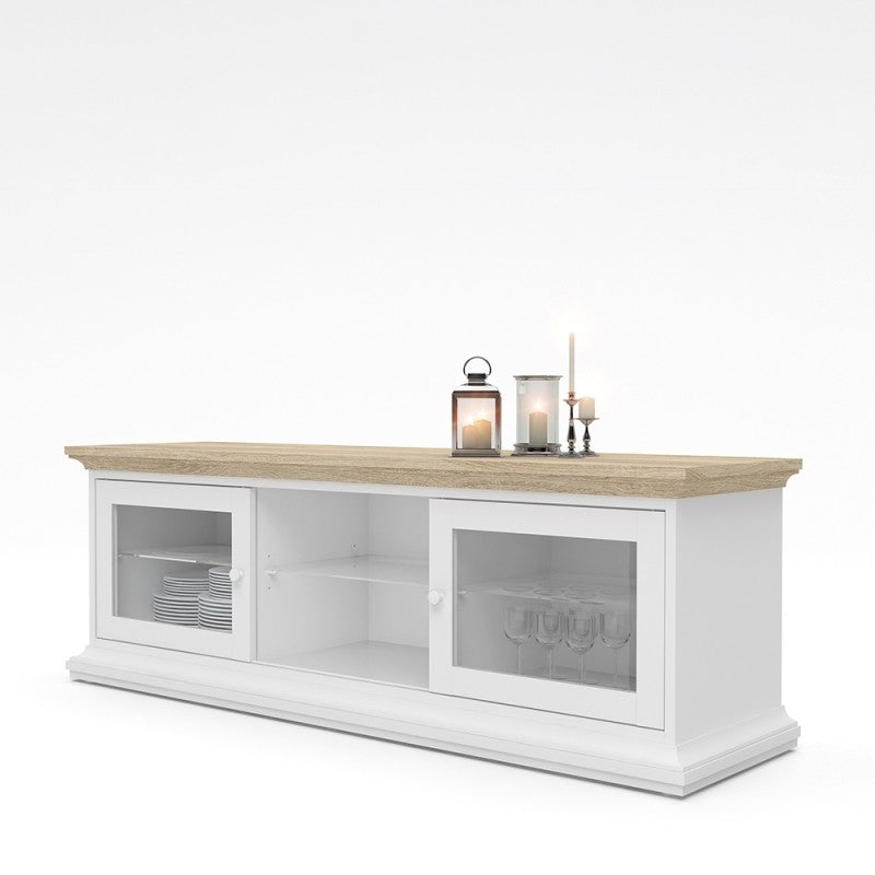 Paris TV Unit - Wide - 2 Doors 1 Shelf in White and Oak