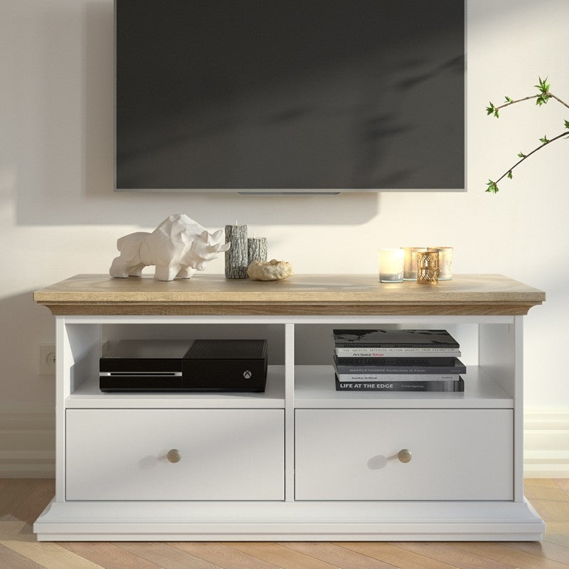 Paris TV Unit - 2 Doors 2 Drawers in White and Oak