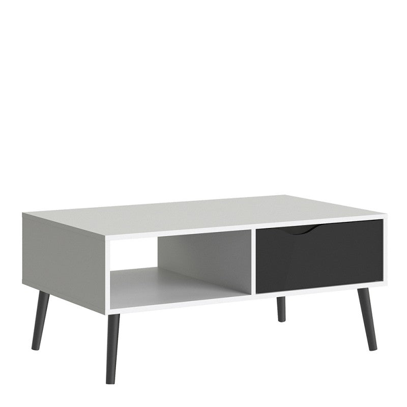 Oslo Coffee Table 1 Drawer 1 Shelf in White and Matt Black