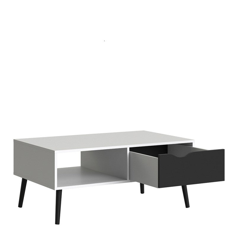 Oslo Coffee Table 1 Drawer 1 Shelf in White and Matt Black