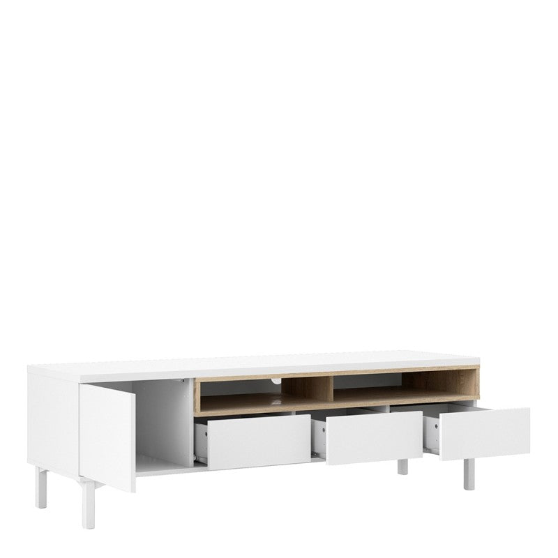 Roomers TV Unit 3 Drawers 1 Door in White and Oak