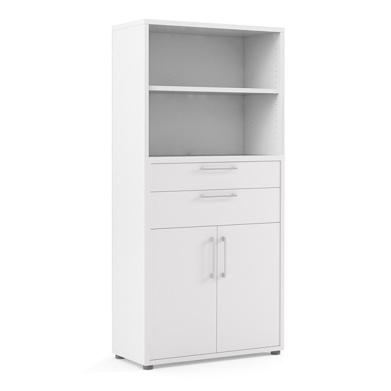 Prima Bookcase 2 Shelves with 2 Drawers and 2 Doors in White