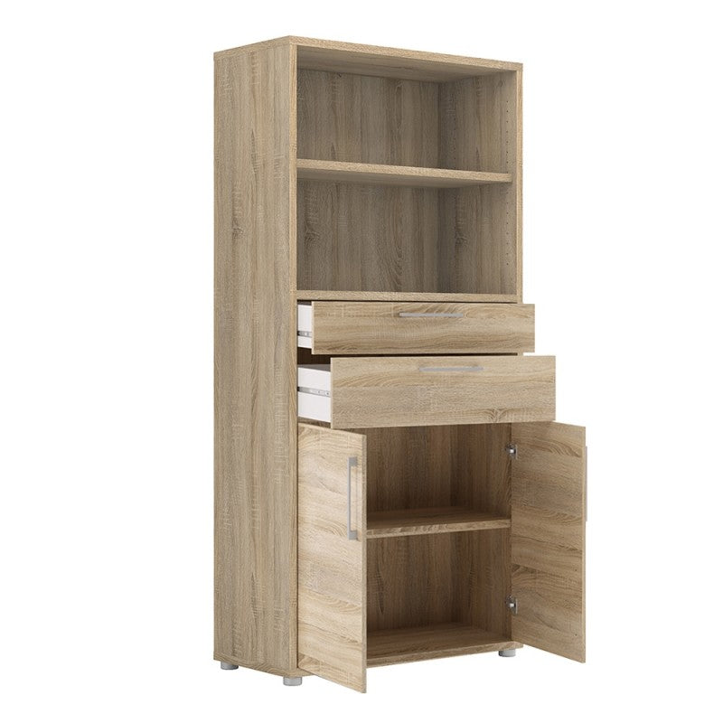 Prima Bookcase 2 Shelves with 2 Drawers and 2 Doors in Oak