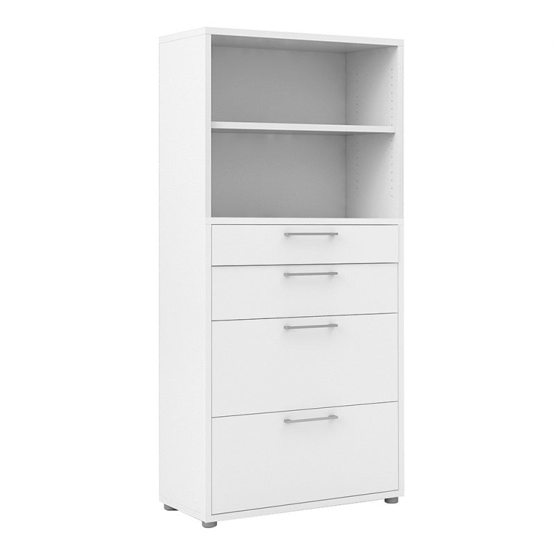 Prima Bookcase 1 Shelve with 2 Drawers + 2 File Drawers in White