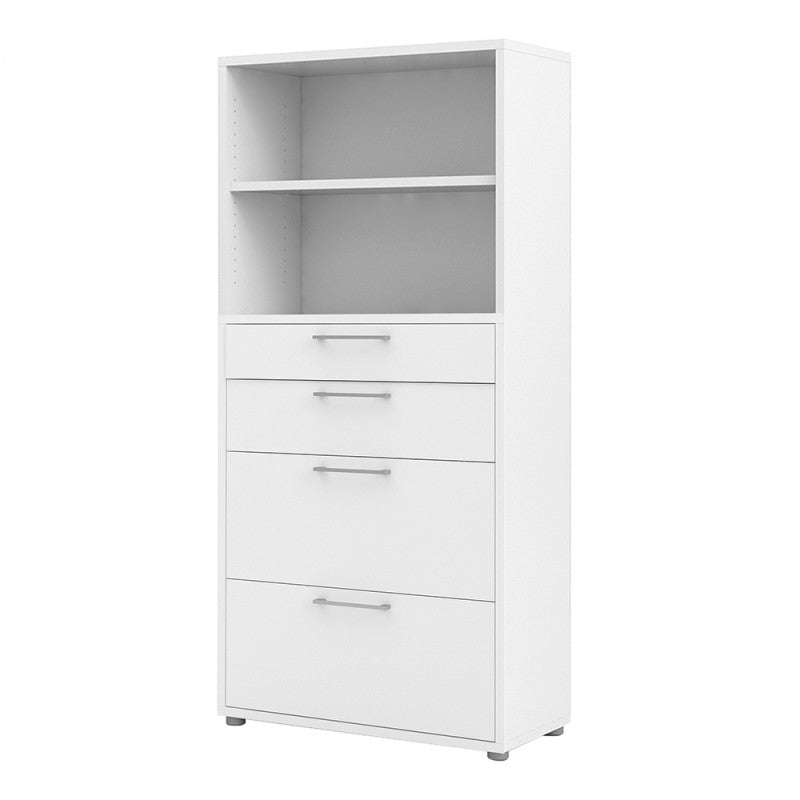 Prima Bookcase 1 Shelve with 2 Drawers + 2 File Drawers in White
