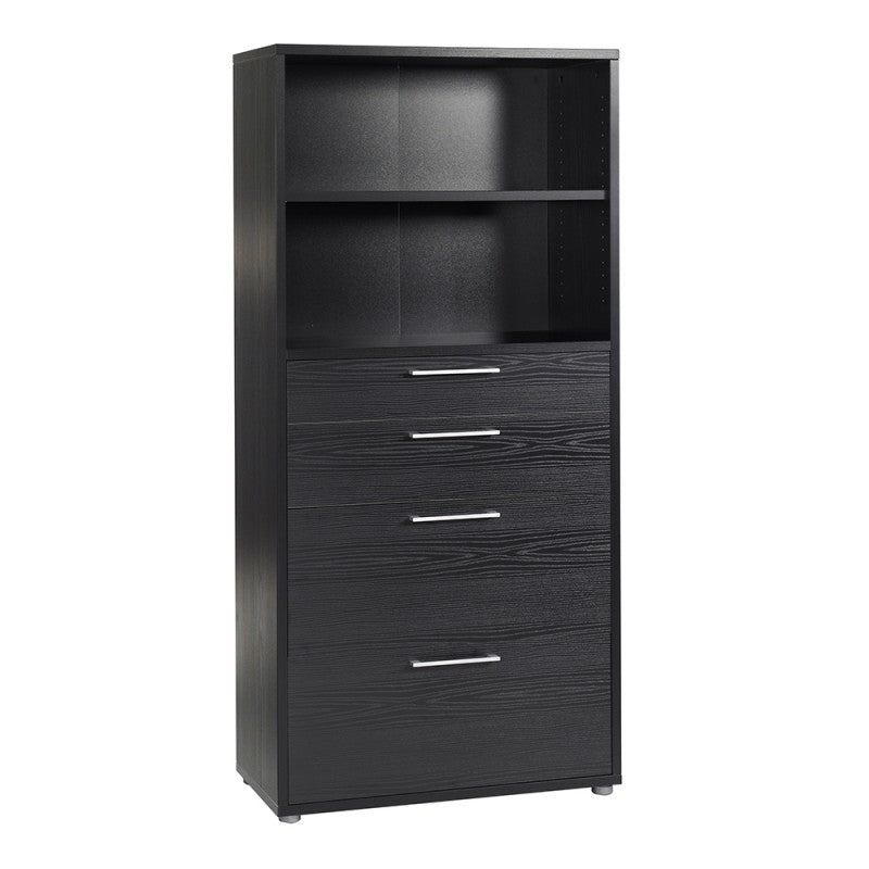Prima Bookcase 1 Shelve with 2 Drawers + 2 File Drawers in Black Woodgrain