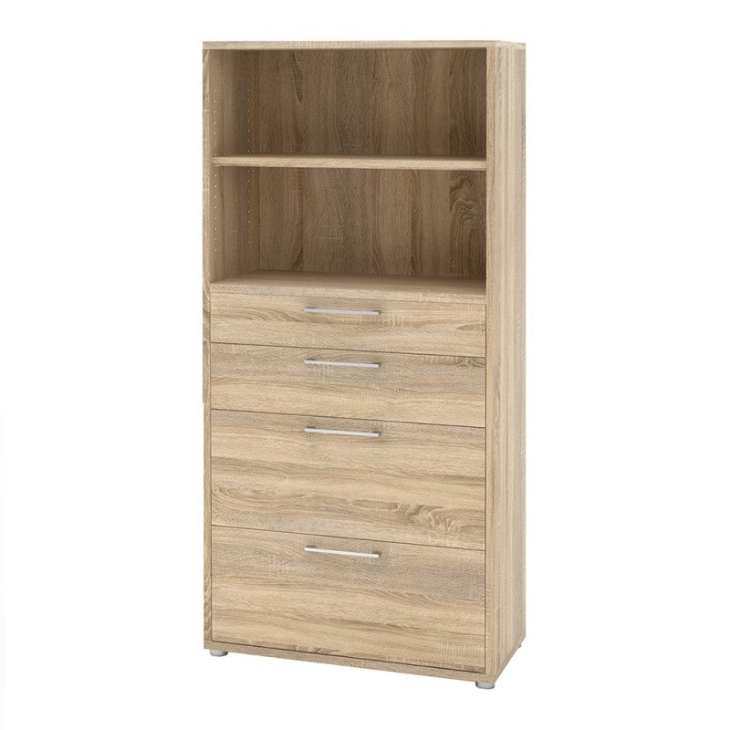 Prima Bookcase 1 Shelve with 2 Drawers + 2 File Drawers in Oak