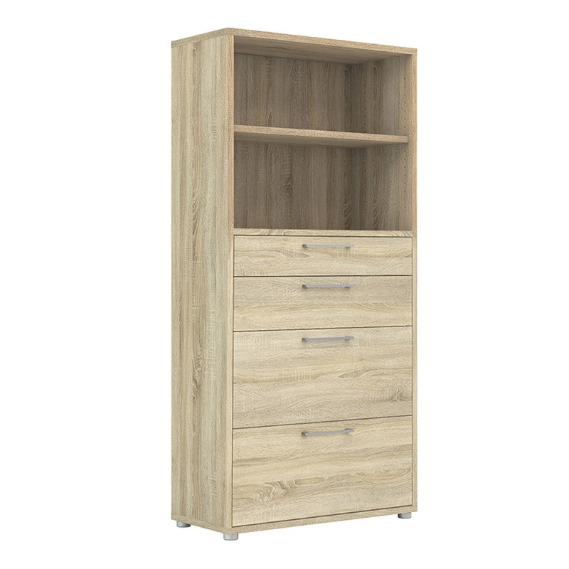 Prima Bookcase 1 Shelve with 2 Drawers + 2 File Drawers in Oak