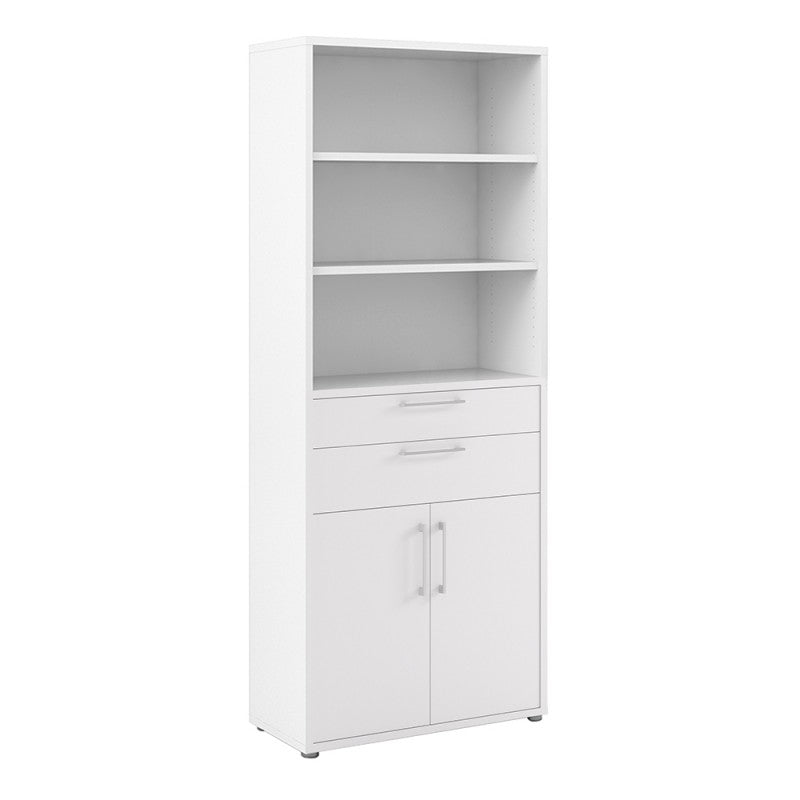 Prima Bookcase 3 Shelves with 2 Drawers and 2 Doors in White