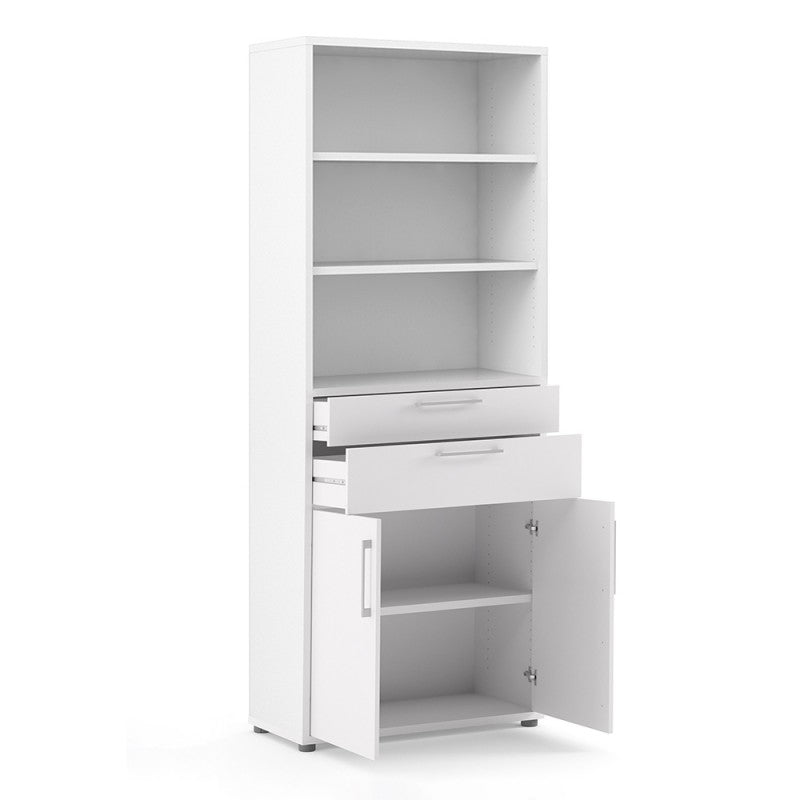 Prima Bookcase 3 Shelves with 2 Drawers and 2 Doors in White