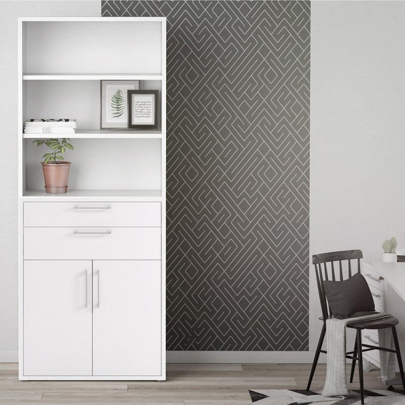 Prima Bookcase 3 Shelves with 2 Drawers and 2 Doors in White