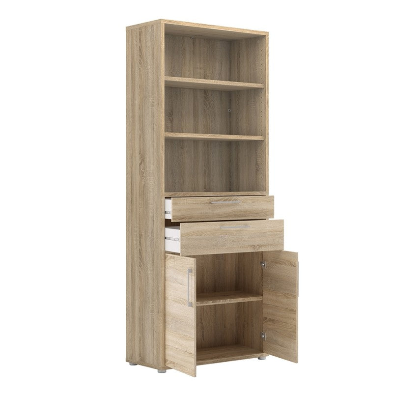 Prima Bookcase 3 Shelves with 2 Drawers and 2 Doors in Oak