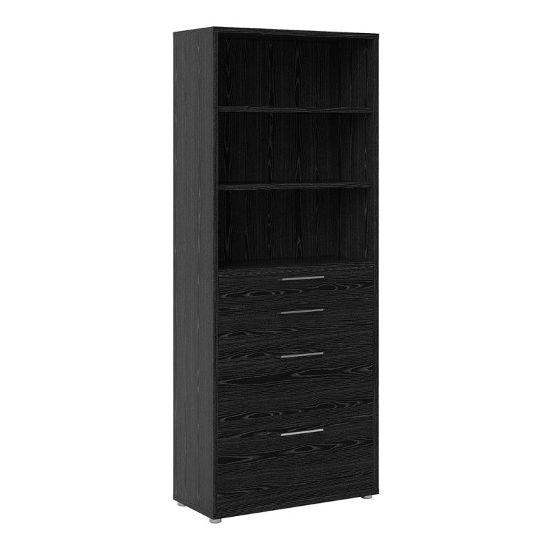 Prima Bookcase 2 Shelves with 2 Drawers + 2 File Drawers in Black woodgrain