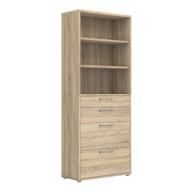 Prima Bookcase 2 Shelves with 2 Drawers + 2 File Drawers in Oak
