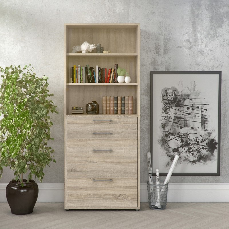 Prima Bookcase 2 Shelves with 2 Drawers + 2 File Drawers in Oak