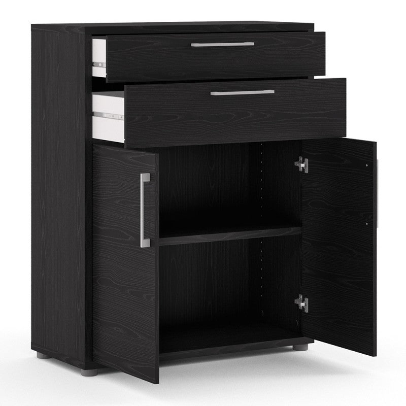 Prima Bookcase 1 Shelve with 2 Drawers and 2 Doors in Black Woodgrain