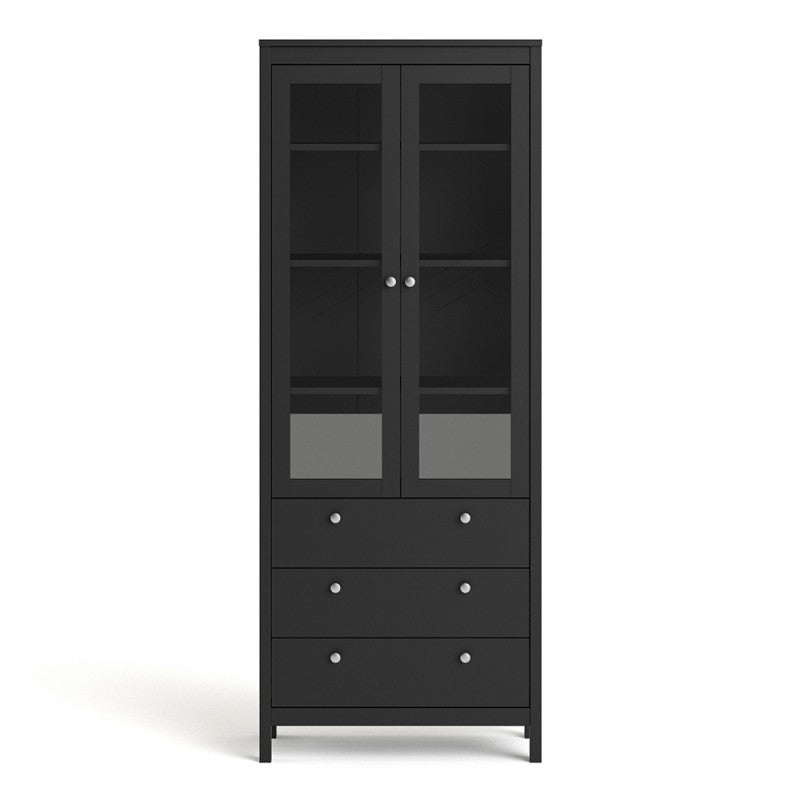 Madrid China cabinet 2 doors w/glass + 3 drawers in Matt Black